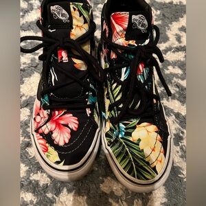 VANS Off the Wall Sk8-Hi Slim Black Hawaiian Floral High Top Shoes M 4.5 W 6
